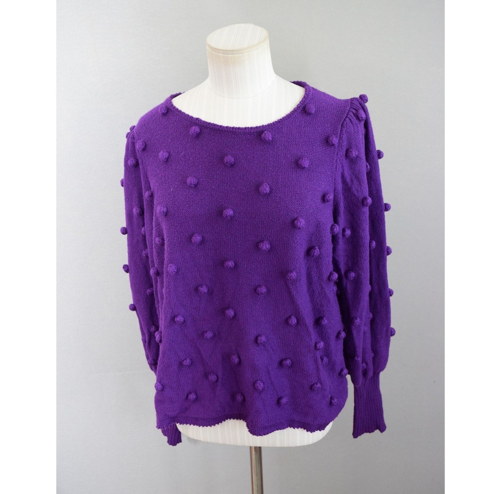 Lilly Pulitzer Kippa Bobble Knit Sweater Medium Purple Puff Sleeve Pom Pom Women